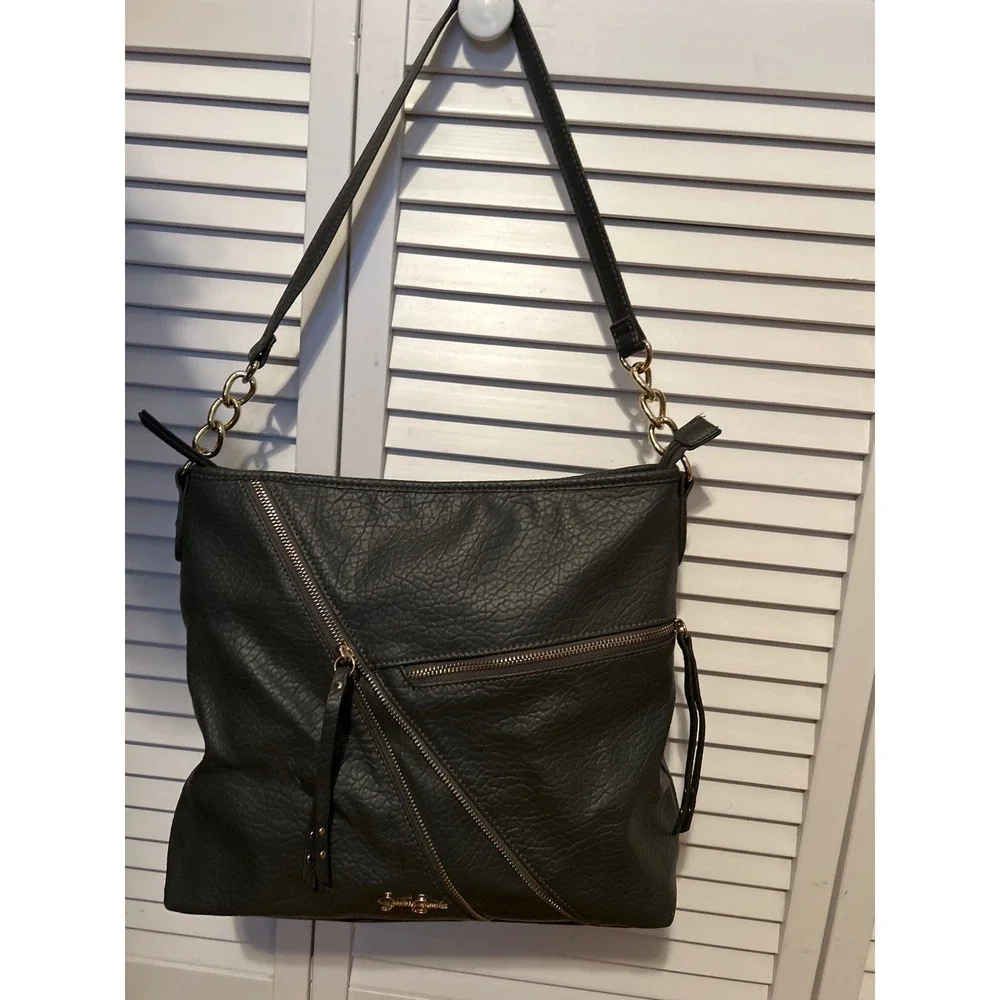 Jessica Simpson Baylinn Hobo Gray‎ Faux Leather Shoulder Bag Chain Strap